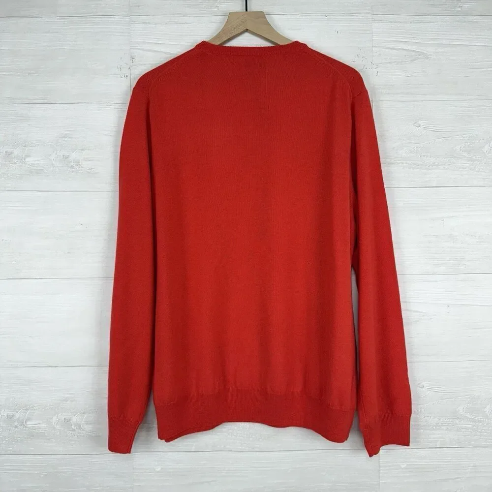 J.Crew Merino Wool Sweater Men XL‎ Red Crew Neck Pullover Knit Holiday Christmas